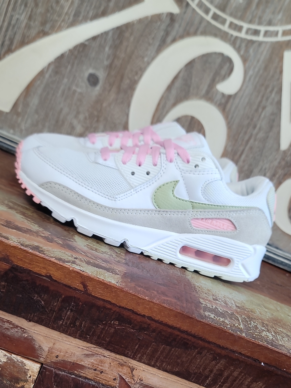 Nike Wmns Air Max 90 " White/Light Olive/Pink" Wmns 7, Good Cond. Fast Shipping - Picture 2 of 16